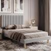 Garvee Twin Size Velvet Bed Frame, Vertical Channel Tufted Headboard, Height Adjustable, Upholstered Platform Bed, No Box Spring Needed, Beige(Light Grey)