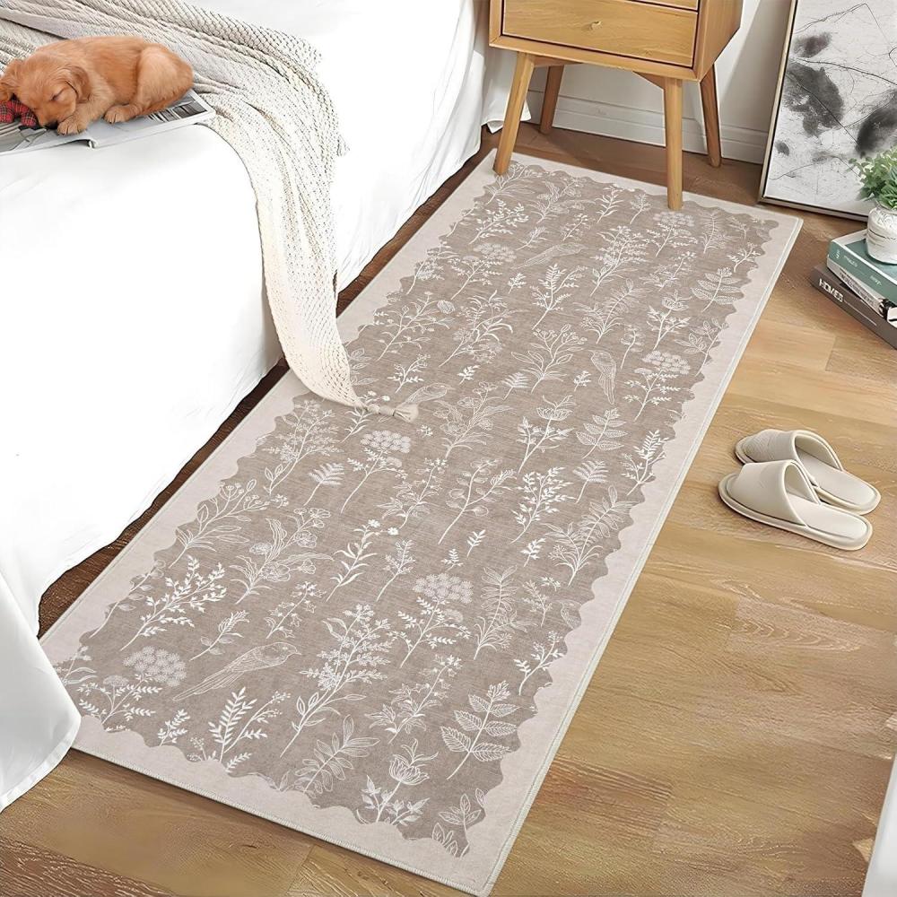 image:imageGarvee 2x6 Washable Runner Rug Floral Bird Hallway Rug NonSlip LowPile Carpet for Entryway Kitchen Stain Resistant Indoor Rug for Living Room Bedroom High Traffic Home Decor BrownBrown