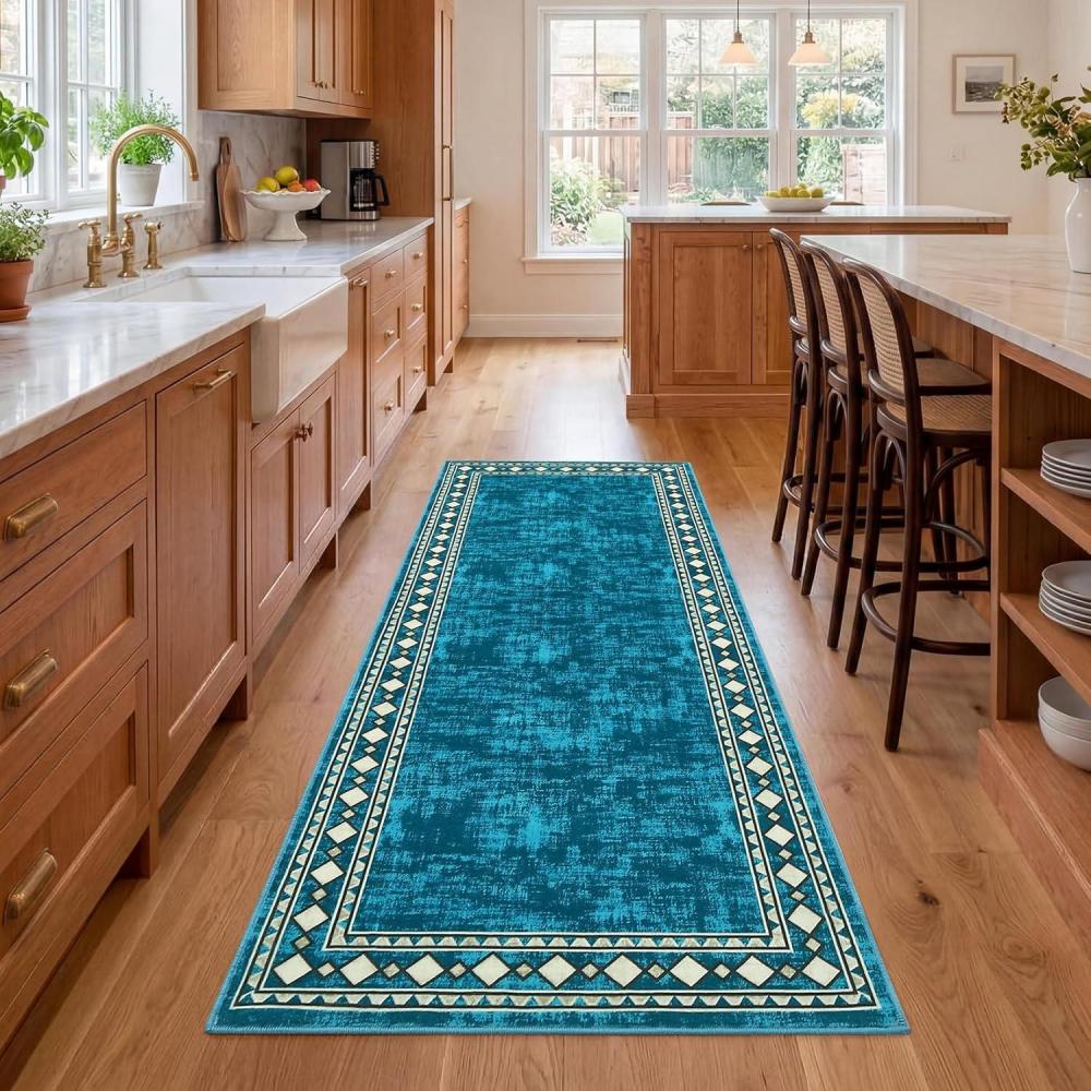 image:imageGarvee 5x7 Area Rugs for Living Room Vintage Border Area Rug Washable Rug Stain Resistant Non Shedding Floor Cover Soft Touch Folding Indoor Carpet for Dining Room Nursery Living Room BedroomBlueVintage Border  Teal