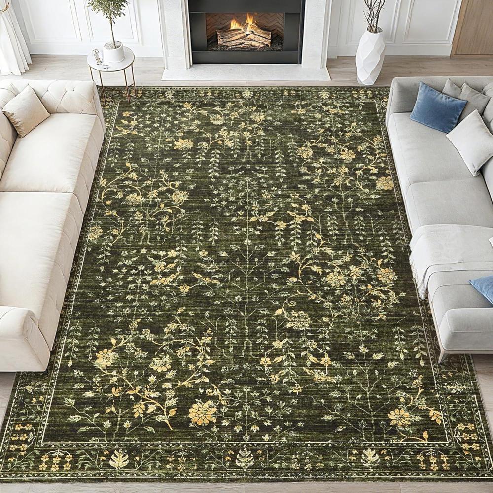 image:imageGarvee 9x12 Area Rug for Living Room Vintage Retro Boho Rug Washable Non Slip amp Low Pile Carpet for Living Room Bedroom Dining Room GreenGreen