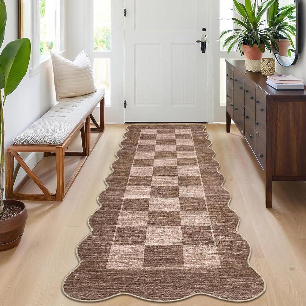 image:imageGarvee Large Area Rug 9x12 Washable Scalloped Living Room Rug Non Slip Modern Checkered Carpet Soft Non Shedding Floor Covering Indoor Low Pile Stain Resistant Mat for Bedroom MousseScalloped Checkeredmousse