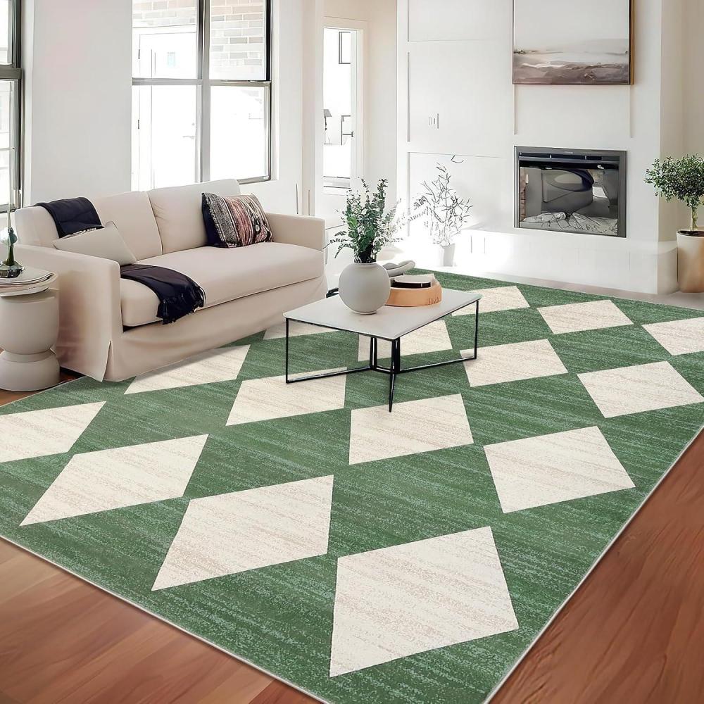 image:imageGarvee Large Area Rug 9x12 Washable Scalloped Living Room Rug Non Slip Modern Checkered Carpet Soft Non Shedding Floor Covering Indoor Low Pile Stain Resistant Mat for Bedroom MousseCheckeredemerald Green