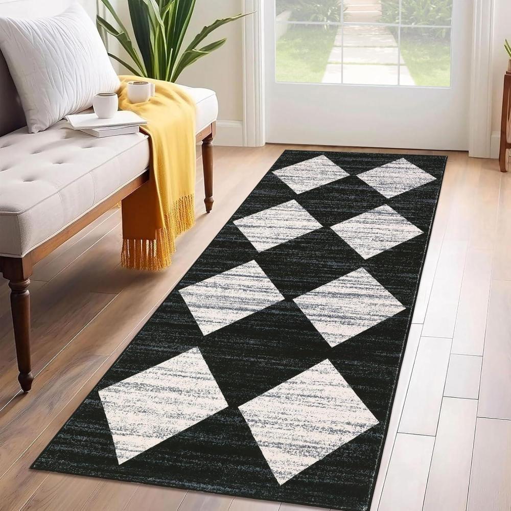image:imageGarvee Large Area Rug 9x12 Washable Scalloped Living Room Rug Non Slip Modern Checkered Carpet Soft Non Shedding Floor Covering Indoor Low Pile Stain Resistant Mat for Bedroom MousseCheckeredblack  White