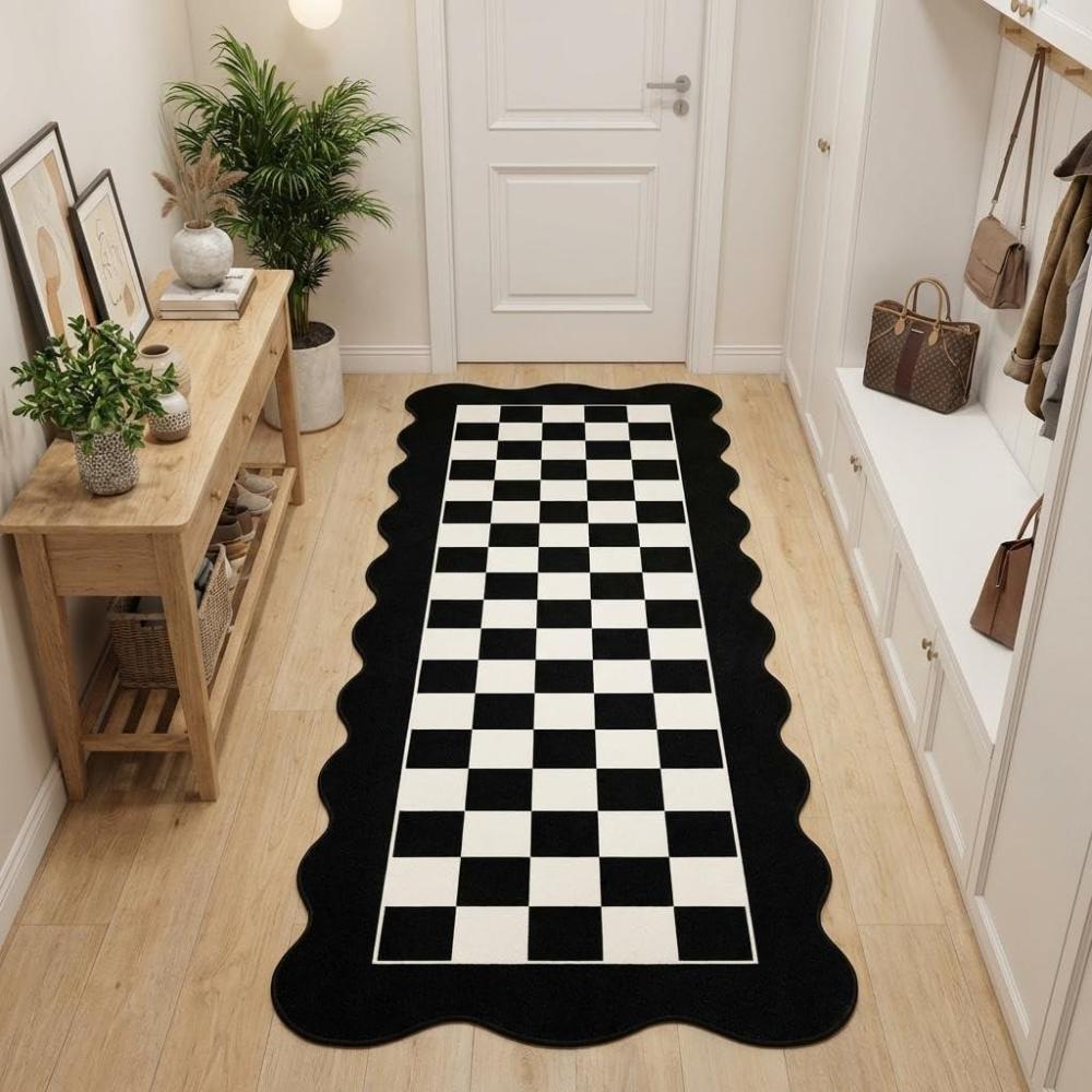 image:imageGarvee Large Area Rug 9x12 Washable Scalloped Living Room Rug Non Slip Modern Checkered Carpet Soft Non Shedding Floor Covering Indoor Low Pile Stain Resistant Mat for Bedroom MousseScalloped Checkeredblack  White