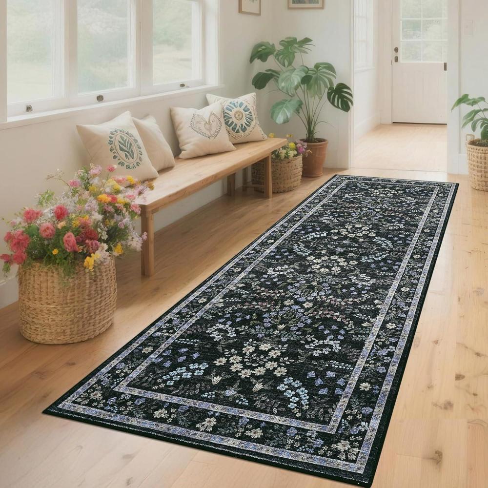 image:imageGarvee Large Washable Area Rug 10 x 13 for Living Room NonSlip Soft Modern Floral Rug Low Pile Farmhouse Floral Carpet NonShedding Foldable Printed Rugs for Bedroom Dining Room GreenFloral 2  Black Multi