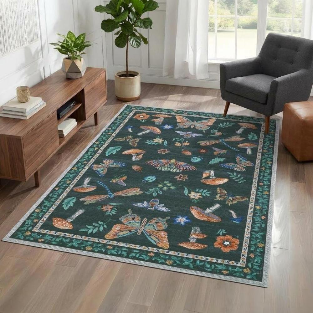 image:imageGarvee Large Washable Area Rug 10 x 13 for Living Room NonSlip Soft Modern Floral Rug Low Pile Farmhouse Floral Carpet NonShedding Foldable Printed Rugs for Bedroom Dining Room GreenMushroom  Black