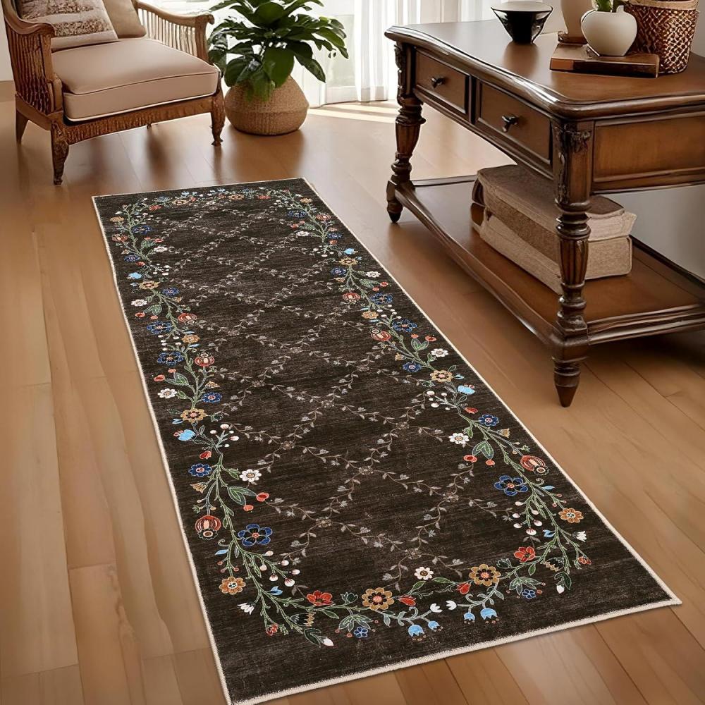image:imageGarvee Large Washable Area Rug 10 x 13 for Living Room NonSlip Soft Modern Floral Rug Low Pile Farmhouse Floral Carpet NonShedding Foldable Printed Rugs for Bedroom Dining Room GreenFloral Vines Brown