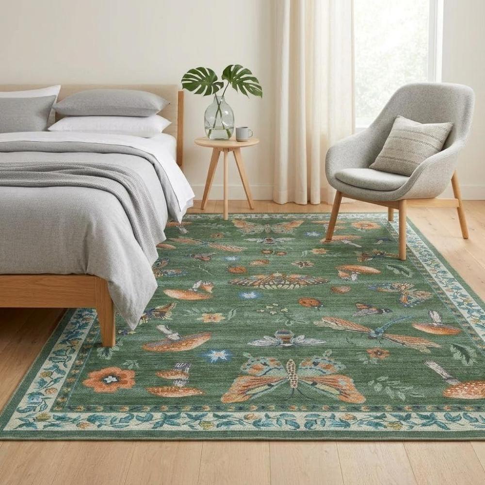 image:imageGarvee Large Washable Area Rug 10 x 13 for Living Room NonSlip Soft Modern Floral Rug Low Pile Farmhouse Floral Carpet NonShedding Foldable Printed Rugs for Bedroom Dining Room GreenMushroom  Green