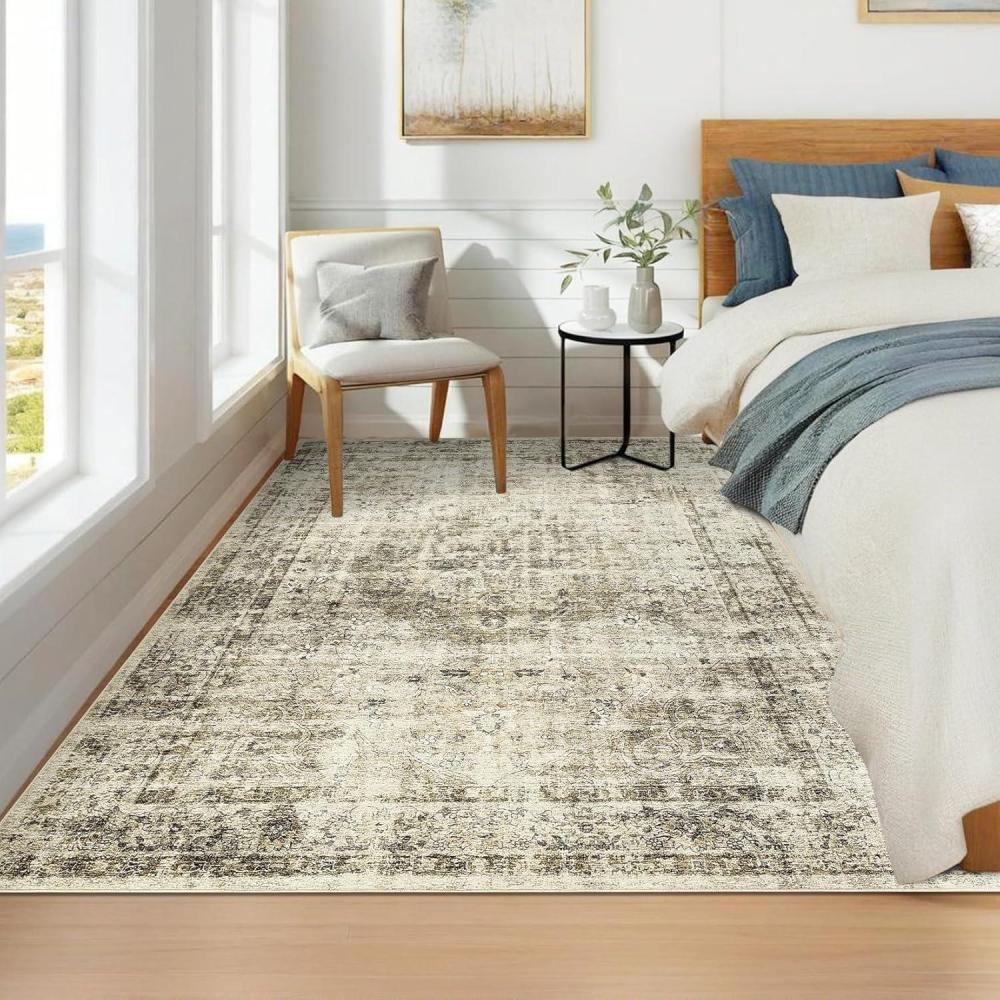 image:imageGarvee Large Washable Area Rug 10 x 13 for Living Room NonSlip Soft Modern Floral Rug Low Pile Farmhouse Floral Carpet NonShedding Foldable Printed Rugs for Bedroom Dining Room GreenDistressed  Green