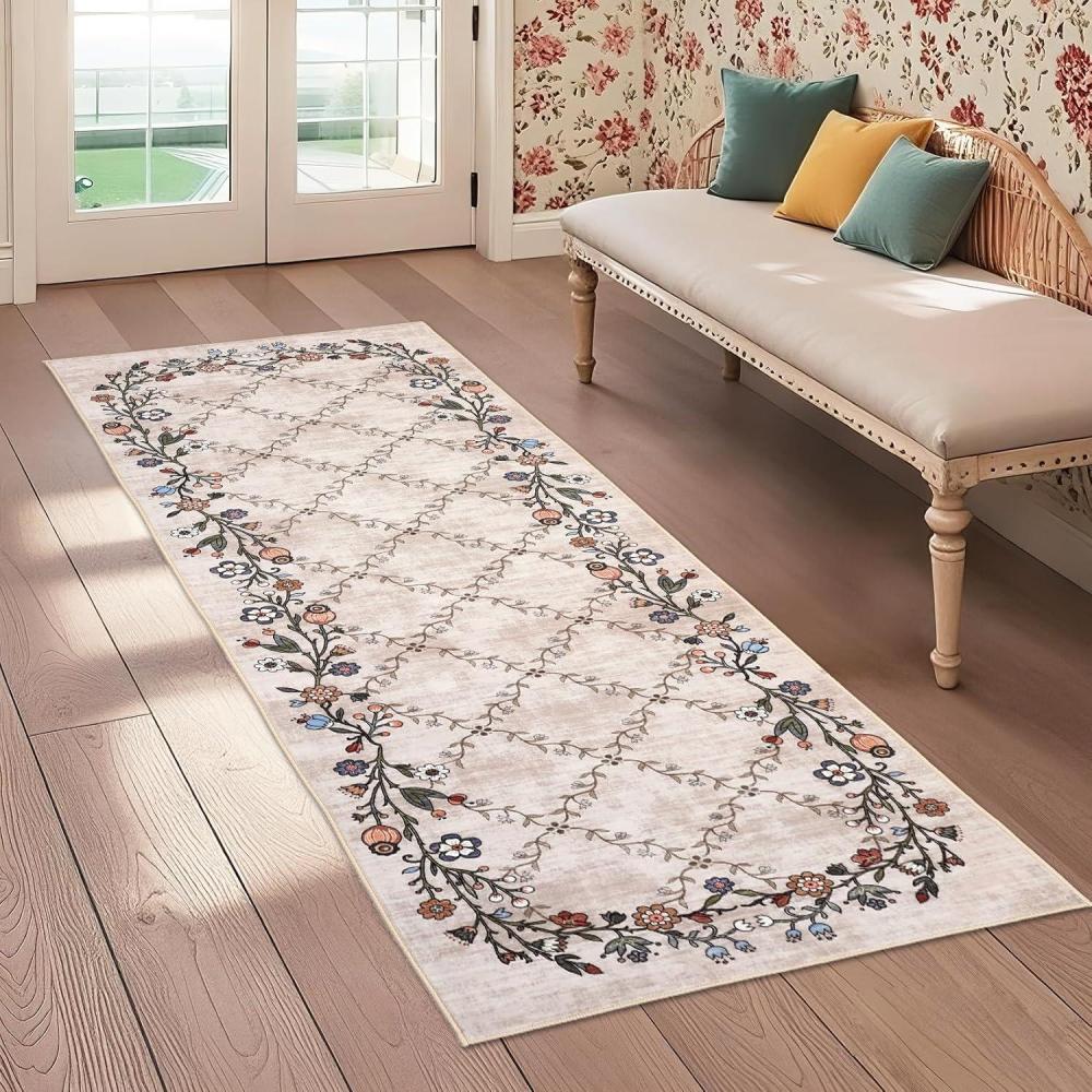 image:imageGarvee Large Washable Area Rug 10 x 13 for Living Room NonSlip Soft Modern Floral Rug Low Pile Farmhouse Floral Carpet NonShedding Foldable Printed Rugs for Bedroom Dining Room GreenFloral Vines Beige