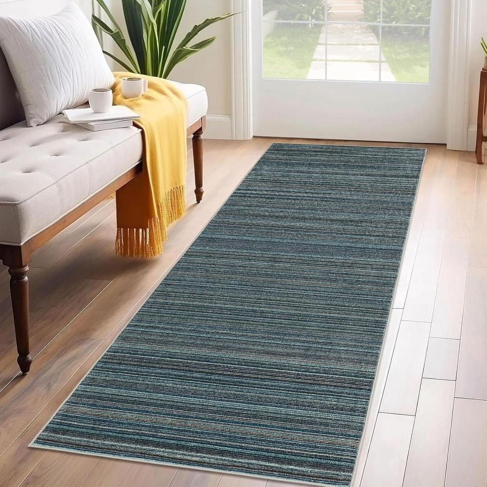 image:imageGarvee Large Washable Area Rug 10 x 13 for Living Room NonSlip Soft Modern Floral Rug Low Pile Farmhouse Floral Carpet NonShedding Foldable Printed Rugs for Bedroom Dining Room GreenStripedblue