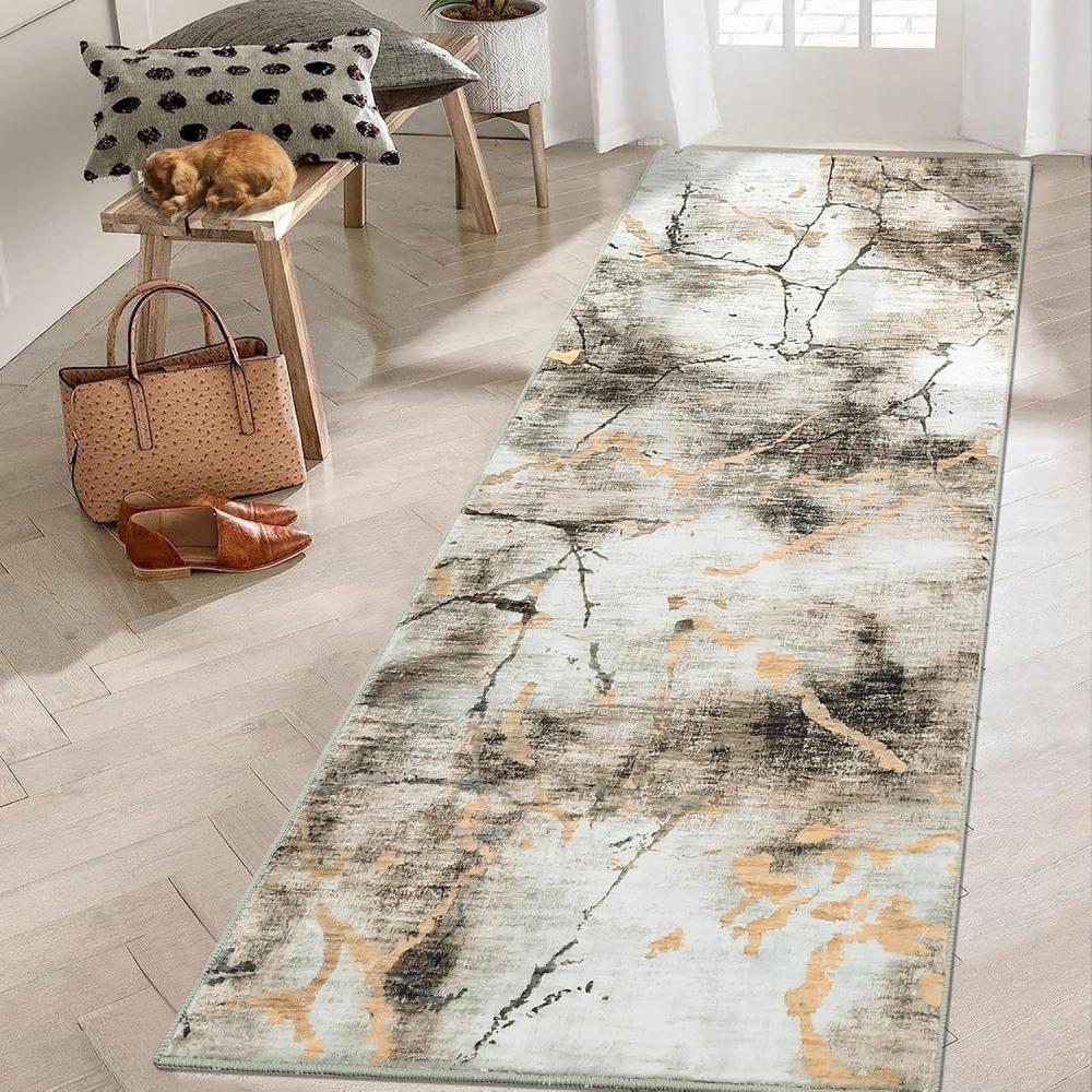 image:imageGarvee Modern Area Rug 8x10 Washable Rug for Living Room with Non Slip Backing Contemporary Neutral Striped Carpet Thin Foldable Low Pile Mat Soft Non Shedding Carpet for Bedroom Dining Room CamelArtisticbrown