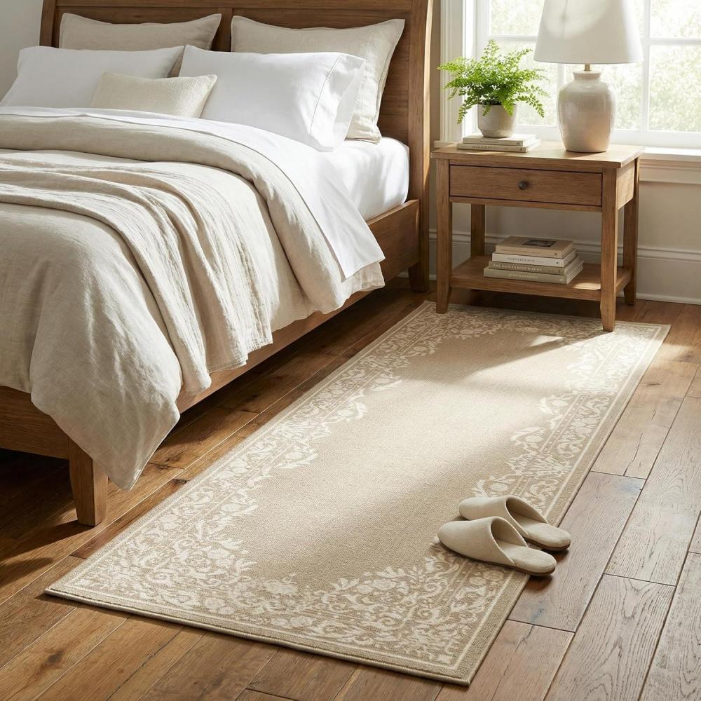 image:imageGarvee Rugs for Girls Bedroom Washable 4x6 Area Rug for Nursery Room Non Slip Soft LowPile French Retro Floral Accent Throw Carpet for College Dorm Decor Kids Room Playroom BlueCamel