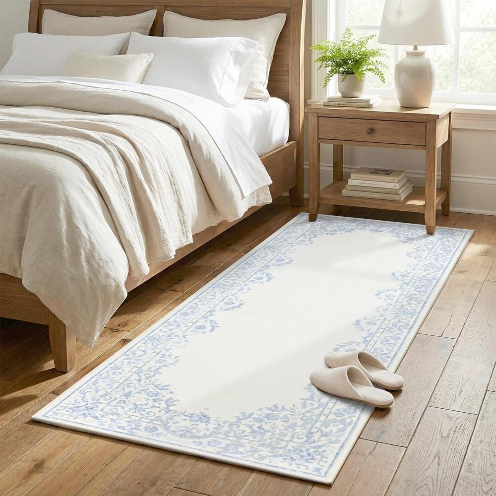 image:imageGarvee Rugs for Girls Bedroom Washable 4x6 Area Rug for Nursery Room Non Slip Soft LowPile French Retro Floral Accent Throw Carpet for College Dorm Decor Kids Room Playroom BlueBlue