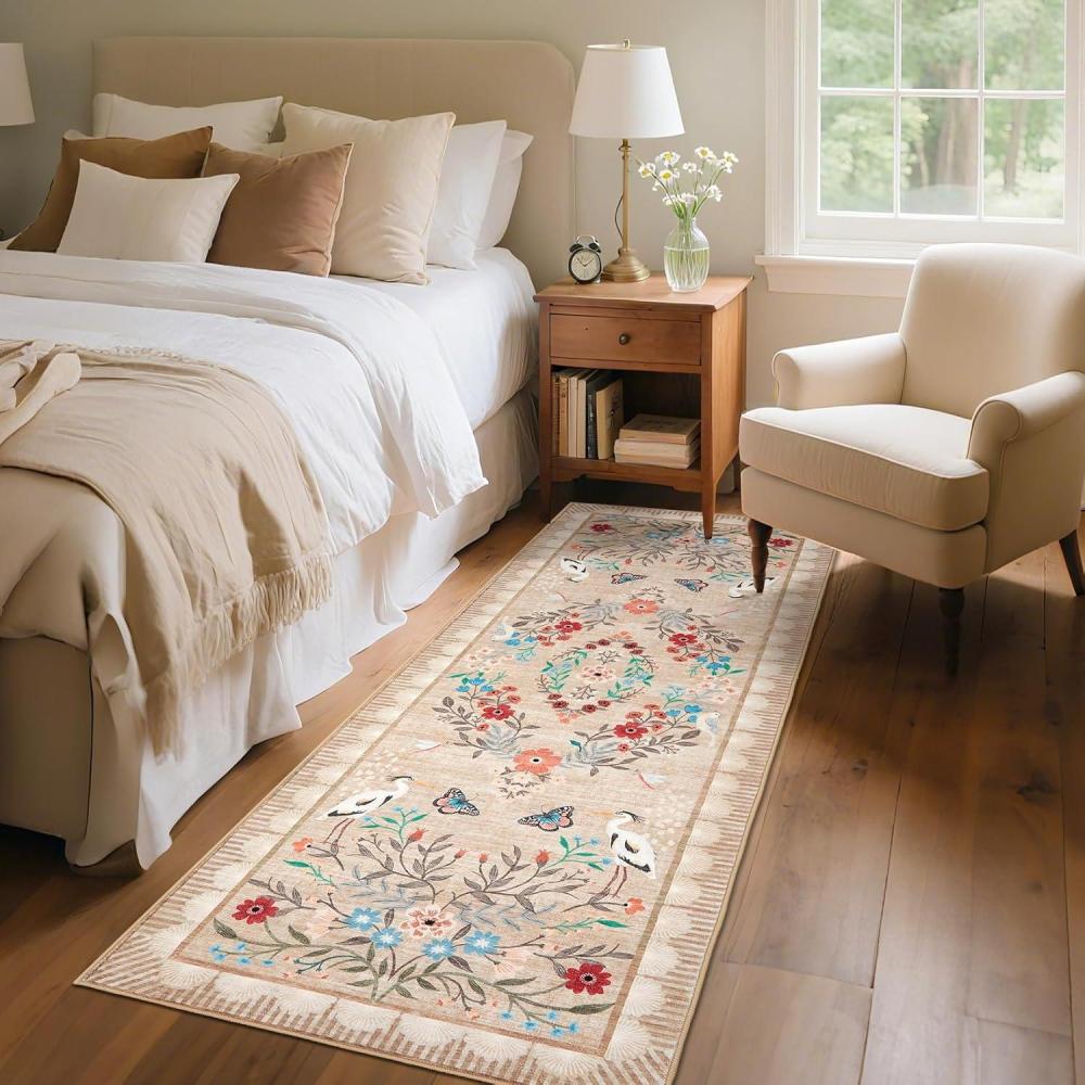 image:imageGarvee Vintage Floral Living Room Rugs 10x13 Soft Non Slip Area Rug for Bedroom Botanical Low Pile Large Dining Room Rugs Stain Resistant Ultra Thin Home Decor Rug for Office Apartment Blue TealOriental Floraltaupe
