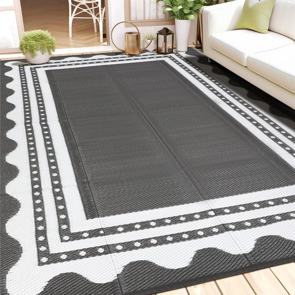 image:imageGarvee Waterproof Outdoor Rug 8x10 for Patio Reversible Modern Area Rug Large Plastic Straw Mat for Camping RV Porch Backyard Deck Picnic Beach Brown amp BeigeGrey  White