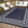 Garvee 10×14 Outdoor Rug Waterproof Reversible Patio Mat, Plastic Straw Rug for Patio,Large Outdoor Carpet for RV Camping, Balcony, Deck, Backyard, Easy Clean & Portable,Black/Grey(Black/Blue)