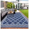Garvee 10×14 Outdoor Rug Waterproof Reversible Patio Mat, Plastic Straw Rug for Patio,Large Outdoor Carpet for RV Camping, Balcony, Deck, Backyard, Easy Clean & Portable,Black/Grey(Dark Blue/White)