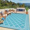 Garvee 10×14 Outdoor Rug Waterproof Reversible Patio Mat, Plastic Straw Rug for Patio,Large Outdoor Carpet for RV Camping, Balcony, Deck, Backyard, Easy Clean & Portable,Black/Grey(Light Blue/White)