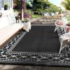 Garvee 10×14 Outdoor Rug Waterproof Reversible Patio Mat, Plastic Straw Rug for Patio,Large Outdoor Carpet for RV Camping, Balcony, Deck, Backyard, Easy Clean & Portable,Black/Grey(Black/White)