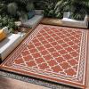 Garvee 10×14 Outdoor Rug Waterproof Reversible Patio Mat, Plastic Straw Rug for Patio,Large Outdoor Carpet for RV Camping, Balcony, Deck, Backyard, Easy Clean & Portable,Black/Grey(Brick Red/White)