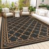 Garvee 10×14 Outdoor Rug Waterproof Reversible Patio Mat, Plastic Straw Rug for Patio,Large Outdoor Carpet for RV Camping, Balcony, Deck, Backyard, Easy Clean & Portable,Black/Grey(Black/Brown)
