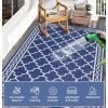 Garvee 10×14 Outdoor Rug Waterproof Reversible Patio Mat, Plastic Straw Rug for Patio,Large Outdoor Carpet for RV Camping, Balcony, Deck, Backyard, Easy Clean & Portable,Black/Grey(Dark Blue/White)