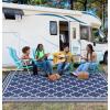 Garvee 10×14 Outdoor Rug Waterproof Reversible Patio Mat, Plastic Straw Rug for Patio,Large Outdoor Carpet for RV Camping, Balcony, Deck, Backyard, Easy Clean & Portable,Black/Grey(Dark Blue/White)