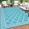 Garvee 10×14 Outdoor Rug Waterproof Reversible Patio Mat, Plastic Straw Rug for Patio,Large Outdoor Carpet for RV Camping, Balcony, Deck, Backyard, Easy Clean & Portable,Black/Grey(Light Blue/White)