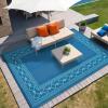 Garvee 10×14 Outdoor Rug Waterproof Reversible Patio Mat, Plastic Straw Rug for Patio,Large Outdoor Carpet for RV Camping, Balcony, Deck, Backyard, Easy Clean & Portable,Black/Grey(Green/Blue)