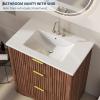 Garvee 24″ Fluted Bathroom Vanity with Sink, Farmhouse Freestanding Bathroom Sink Cabinet with 2 Drawers & 1 Flip-Down Drawer, Easy Assembly & Cleaning, Natural Oak(Walnut)