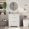 Garvee 24″ Fluted Bathroom Vanity with Sink, Farmhouse Freestanding Bathroom Sink Cabinet with 2 Drawers & 1 Flip-Down Drawer, Easy Assembly & Cleaning, Natural Oak(White)