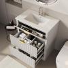 Garvee 24″ Fluted Bathroom Vanity with Sink, Farmhouse Freestanding Bathroom Sink Cabinet with 2 Drawers & 1 Flip-Down Drawer, Easy Assembly & Cleaning, Natural Oak(White)