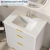 Garvee 24″ Fluted Bathroom Vanity with Sink, Farmhouse Freestanding Bathroom Sink Cabinet with 2 Drawers & 1 Flip-Down Drawer, Easy Assembly & Cleaning, Natural Oak(White)
