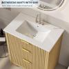 Garvee 24″ Fluted Bathroom Vanity with Sink, Farmhouse Freestanding Bathroom Sink Cabinet with 2 Drawers & 1 Flip-Down Drawer, Easy Assembly & Cleaning, Natural Oak(Natural Oak)