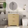 Garvee 24″ Fluted Bathroom Vanity with Sink, Farmhouse Freestanding Bathroom Sink Cabinet with 2 Drawers & 1 Flip-Down Drawer, Easy Assembly & Cleaning, Natural Oak(Natural Oak)