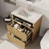 Garvee 24″ Fluted Bathroom Vanity with Sink, Farmhouse Freestanding Bathroom Sink Cabinet with 2 Drawers & 1 Flip-Down Drawer, Easy Assembly & Cleaning, Natural Oak(Natural Oak)