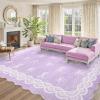 Garvee 2×6 Washable Scalloped Lace Runner Rug, Soft Non-Shedding Low Pile Rugs Runner for Hallway Entryway Living Room, Contemporary Elegant Carpet for College Playroom Kids Room, Beige(Bow Purple)