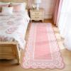 Garvee 2×6 Washable Scalloped Lace Runner Rug, Soft Non-Shedding Low Pile Rugs Runner for Hallway Entryway Living Room, Contemporary Elegant Carpet for College Playroom Kids Room, Beige(Scalloped Lace Pink)