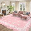 Garvee 2×6 Washable Scalloped Lace Runner Rug, Soft Non-Shedding Low Pile Rugs Runner for Hallway Entryway Living Room, Contemporary Elegant Carpet for College Playroom Kids Room, Beige(Bow Pink)