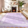 Garvee 2×6 Washable Scalloped Lace Runner Rug, Soft Non-Shedding Low Pile Rugs Runner for Hallway Entryway Living Room, Contemporary Elegant Carpet for College Playroom Kids Room, Beige(Bow Purple)