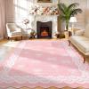 Garvee 2×6 Washable Scalloped Lace Runner Rug, Soft Non-Shedding Low Pile Rugs Runner for Hallway Entryway Living Room, Contemporary Elegant Carpet for College Playroom Kids Room, Beige(Bow Pink)