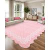 Garvee 2×6 Washable Scalloped Lace Runner Rug, Soft Non-Shedding Low Pile Rugs Runner for Hallway Entryway Living Room, Contemporary Elegant Carpet for College Playroom Kids Room, Beige(Lace Pink)