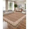 Garvee 2×6 Washable Scalloped Lace Runner Rug, Soft Non-Shedding Low Pile Rugs Runner for Hallway Entryway Living Room, Contemporary Elegant Carpet for College Playroom Kids Room, Beige(Lace Camel)