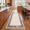 Garvee 5×7 Area Rugs for Living Room Vintage Border Area Rug Washable Rug Stain Resistant Non Shedding Floor Cover Soft Touch Folding Indoor Carpet for Dining Room Nursery Living Room Bedroom，Blue(Vintage Border – Beige)