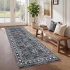Garvee 5×7 Area Rugs for Living Room Vintage Border Area Rug Washable Rug Stain Resistant Non Shedding Floor Cover Soft Touch Folding Indoor Carpet for Dining Room Nursery Living Room Bedroom，Blue(Vintage Border – Grey)