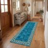 Garvee 5×7 Area Rugs for Living Room Vintage Border Area Rug Washable Rug Stain Resistant Non Shedding Floor Cover Soft Touch Folding Indoor Carpet for Dining Room Nursery Living Room Bedroom，Blue(Vintage Border – Teal)
