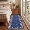 Garvee 5×7 Area Rugs for Living Room Vintage Border Area Rug Washable Rug Stain Resistant Non Shedding Floor Cover Soft Touch Folding Indoor Carpet for Dining Room Nursery Living Room Bedroom，Blue(Vintage Border – Blue)
