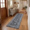 Garvee 5×7 Area Rugs for Living Room Vintage Border Area Rug Washable Rug Stain Resistant Non Shedding Floor Cover Soft Touch Folding Indoor Carpet for Dining Room Nursery Living Room Bedroom，Blue(Vintage Border – Grey)