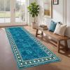 Garvee 5×7 Area Rugs for Living Room Vintage Border Area Rug Washable Rug Stain Resistant Non Shedding Floor Cover Soft Touch Folding Indoor Carpet for Dining Room Nursery Living Room Bedroom，Blue(Vintage Border – Teal)
